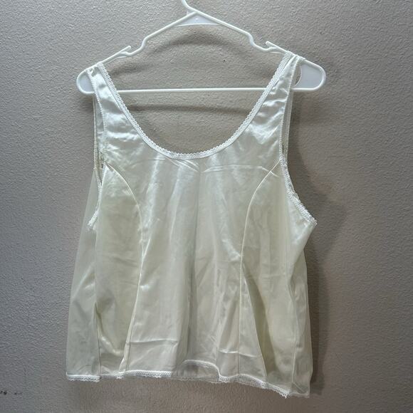 VTG 'ESTEEM' FOR SHEER COMFORT White NYLON CAMI SIZE 26W Coquette Lace Tank Top - Picture 4 of 4